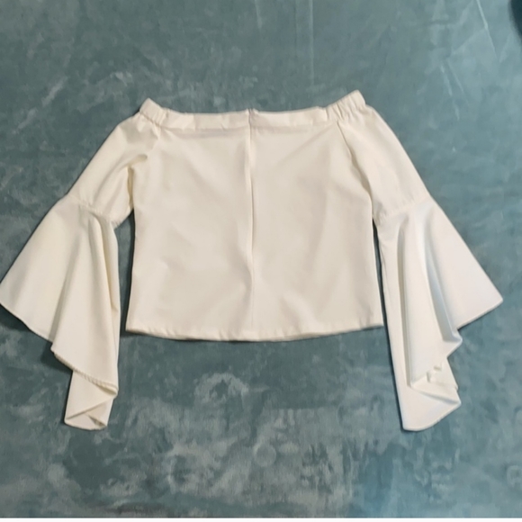INA Cream/White Off The Shoulder  Exaggerated Bell Sleeve Top Size L - Picture 11 of 12